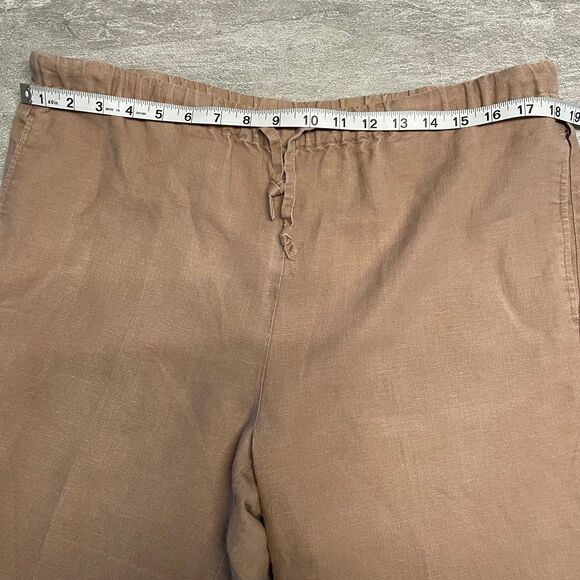 Orvis Sz Small 6 8 100% Linen Wide Leg Cropped Pants Brown Tan Beachy Comfort - Picture 2 of 10